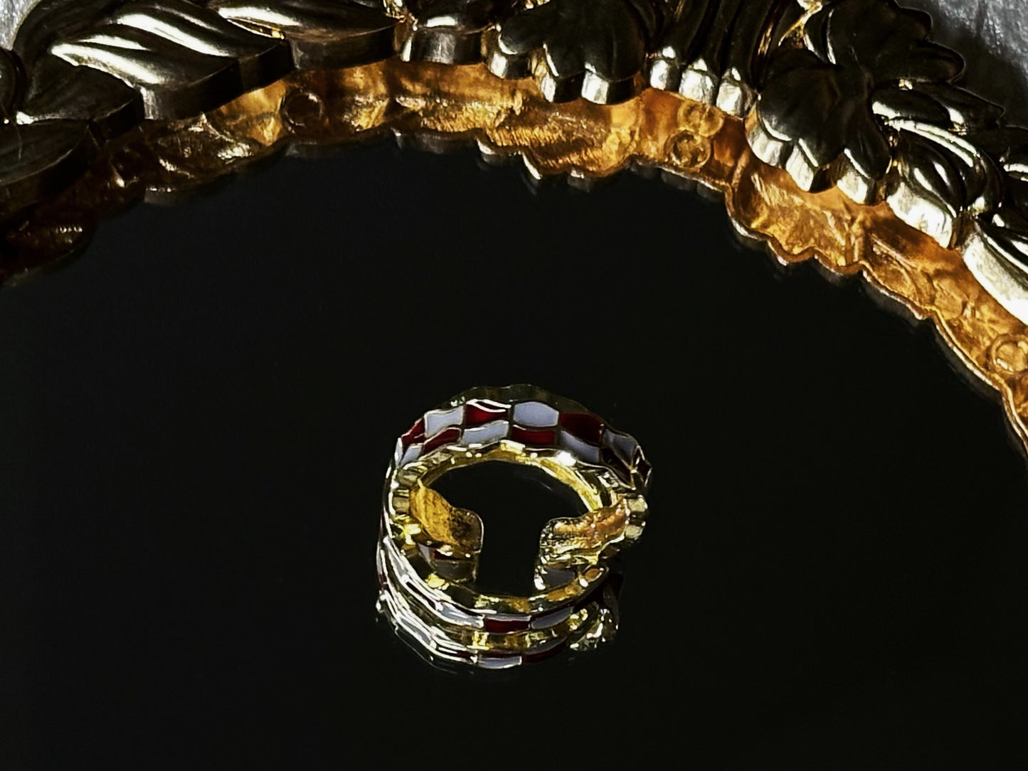 Red and White Checkered Enamel Ring